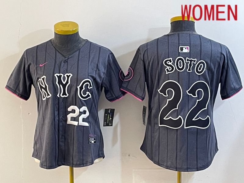 Women New York Mets #22 Soto Black City Edition 2024 Nike MLB Jersey style 4